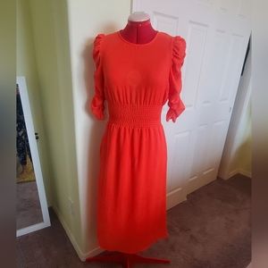 H&M Bright Orange Dress with Ruched Sleeves Size 6